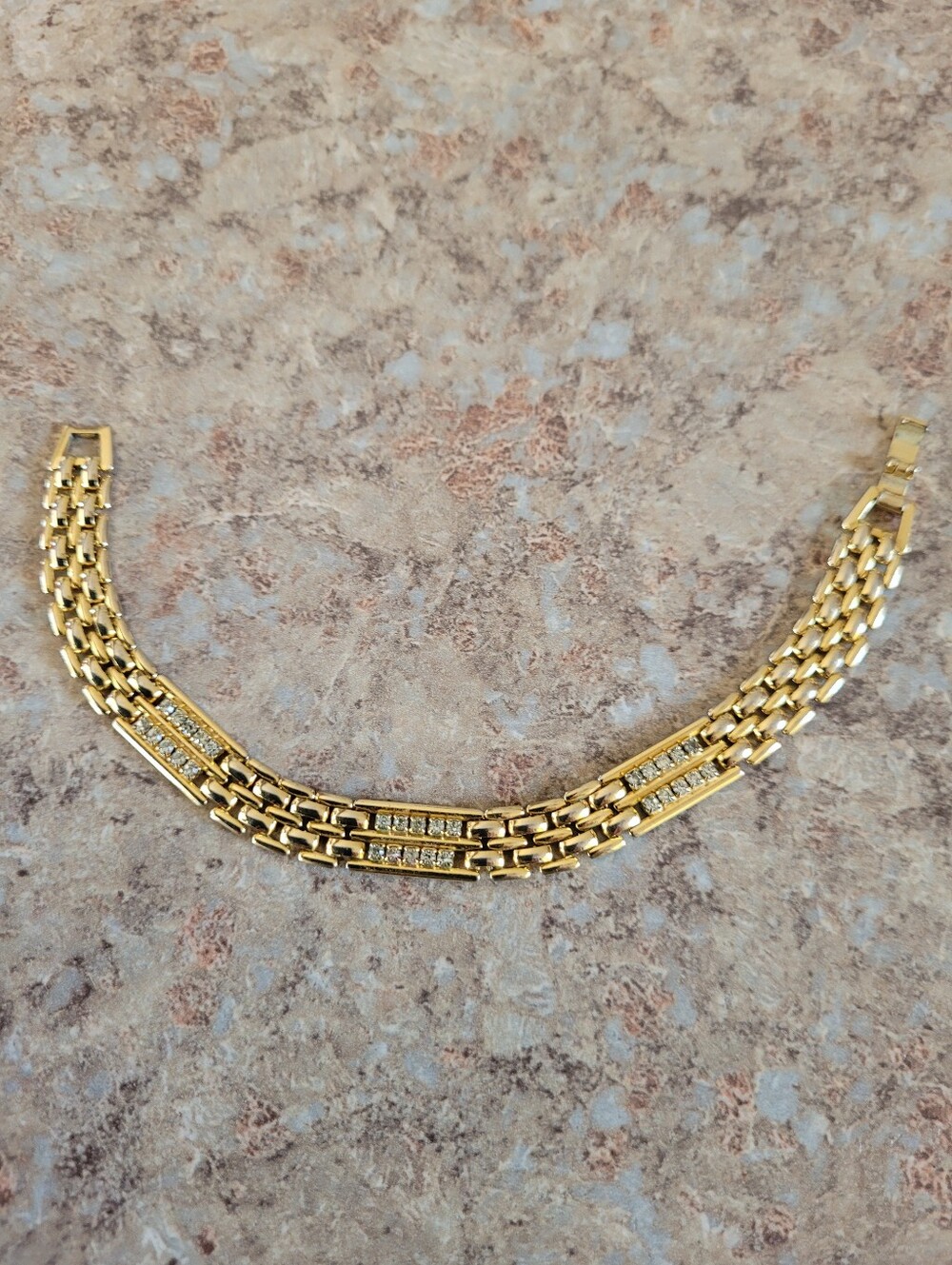 Gold-Tone Women's Bracelet with Crystal Rows